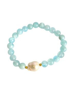 Aquamarine Beaded Stretch
Bracelet Cultured Baroque Pearl
Aqua Gemstone Bead